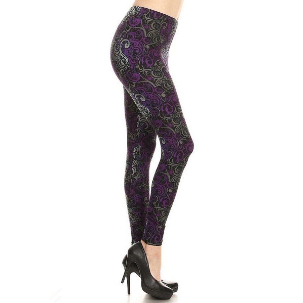 Purple And Grey Swirl Abstract Design and Buttery Soft Leggings - One Size 2-12